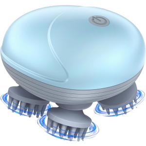 KeeKit Pet Massager for Dogs & Cats, Waterproof Electric Massage Tool with 4 Attachments & 96 Nodes, Cordless Handheld Grooming Brush for Relaxation, Stress Relief, Back & Head Scratcher - Blue