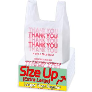 YovhVon Extra Large (13" x 8" x 23") X-Large Size up, 100 Count Plastic Bags with Handles, T-Shirt Bags, Thank You bags, Shopping Bag, Grocery bag, White, 1/5 Barrel, Plastic Bag, for Small Business
