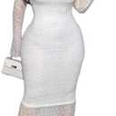 Famnbro Womens Lace Dress Long Sleeve Sexy See Through Bodycon Elegant Formal Party Cocktail 2 Piece Dresses Sets (Medium, White)
