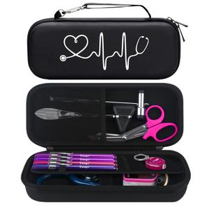 BOVKE Stethoscope Case for 3M Littmann Classic III Monitoring/Lightweight II S.E/Cardiology IV Diagnostic/MDF Acoustica Stethoscopes, Mesh Pocket for Doctor & Nurse Accessories, Black+Black