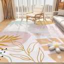 Yamaziot Large Area Rug 8x10 Washable Non-Slip Boho Rug for Bedroom Throw Cute Soft Kids Nursery Rug, Low Pile Faux Wool Soft Distressed Floor Carpet for Bedroom Nursery Classroom Living Room (8' x 10', Pink)
