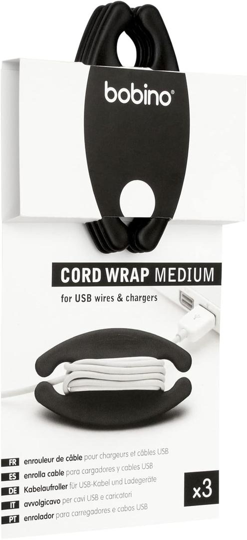 Bobino Cord Wrap & Organizer | Desk Cable Management | Medium 3 Pack