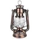 Vintage LED Hurricane Lantern, Warm White Battery Operated, Antique Metal Hanging With Dimmer Switch, 15 LEDs, 150 Lumen for Indoor or Outdoor Usage (Copper)