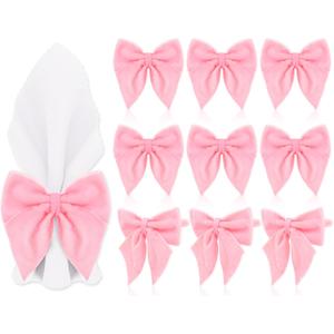 10Pcs Bow Napkin Ring Velvet Pink Bowknot Napkin Holder Chic Napkin Buckle Dining Table Ring for Christmas Wedding Party Table Decor