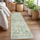 Vintage 2x7 Runner Rug, Sage Green Beige Washable Runners for hallways, Super Soft Kitchen Runner Rug Non Slip, Print Faux Wool Floral Thin Carpet Runner for Entryway Indoor Bedside Runner