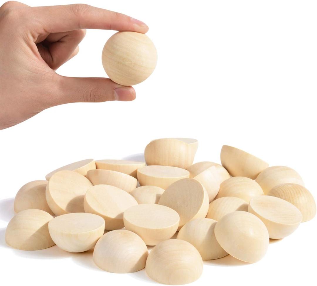 Split Wood Balls 1.5 inch Half Wooden Balls 40mm Unfinished Half Wooden Beads for Crafts and Art Supplies (60PCS)