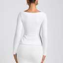 REORIA Womens 2025 Fall Trendy Tops Long Sleeve Shirts for Women Square Neck Going Out Side Slit Tshirts Cute Basic Tee (White, M)