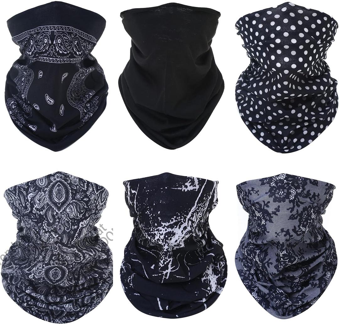 2 x 6 PCS Unisex Neck Warmer, Seamless Tube Balaclava, Face Cover, Cycling Mask, Ski Snood, Multifunctional Headwear, Neck Gaiter (Multicolor) (Black)