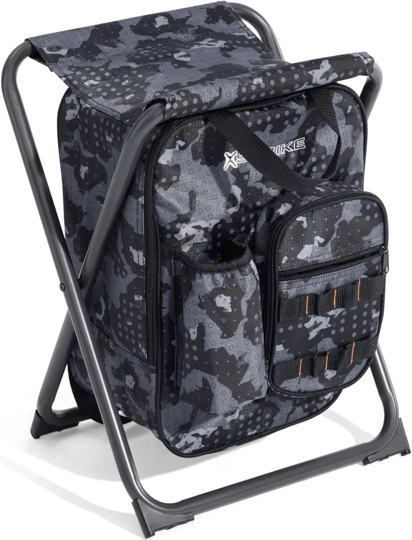 X Strike Backpack Fishing Chair with Cooler Bag, Foldable Camping Stool for Adults up to 350 lbs, Portable Lightweight for Hunting, Hiking, Outdoors