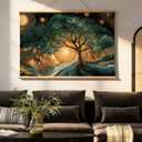 VIYYIEA Extra Large Canvas Wall Art, Tree of Life Abstract Wall Hanging with Wooden Scroll Frame, Spiritual Nature Decor for Living Room Bedroom Meditation Space, 36x54 Inch