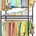 Sakugi Clothes Rack - 33.0" x 12.2" x 79.5" Clothing Rack with Shelves & Wheels, Multi-Functional Wardrobe Closet with Hooks, Sturdy Metal Garment Rack for Bedroom, Laundry, Balcony (Black)