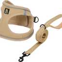 BELLA & PAL Step in Vest Harness for Small and Medium Dogs, No Pull Small Dog Harness with Leash Set, Comfortable Air Mesh Dog Vest Harness with Reflective Strip (Khaki, L)