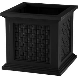 Rattan Style Outdoor Planter Box - 14.65-Inch-Square Decorative Flower or Plant Pot - Garden, Patio and Front Porch Decor by Pure Garden (Black)