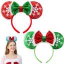 JOYIN 2 Pcs LED Christmas Headbands Mouse Ears Headbands, Lightup Red & Green Xmas Themed Ears Headwear with Glitters, Christmas Hair Accessories for Adult Women Girl Kids Party Favor Cosplay Stage