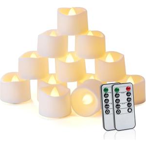 Homemory 24pcs Remote Timer LED Tea Lights Candles, 400+Hours Flickering Flameless Battery Operated Votive Candles for Tabletop Lighting, Centerpieces Decor, Holiday Decor (Warm White Glow, White Base)