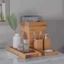 5-Piece Bathroom Decor Set - Bamboo Vanity Accessories with Trash Bin, Soap Dish, Soap Dispenser, Toothbrush Holder, and Tray by Lavish Home (Natural)