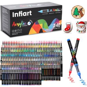 240 Colors Acrylic Paint Markers Brush Tip, Automatic Ink Control Acrylic Paint Pens Waterproof Acrylic Markers Set for Christmas Decorations, Stone, Wood, Glass, DIY & Art Supplies