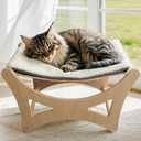 Cat Hammock Bed, Wooden Elevated Cat Beds with Natural Sisal Scratching Mat, Cats Scratcher Bed with Removable Soft Cushion, Cats Scratching Beds with Wood Frames, 22" L x 17.7" W