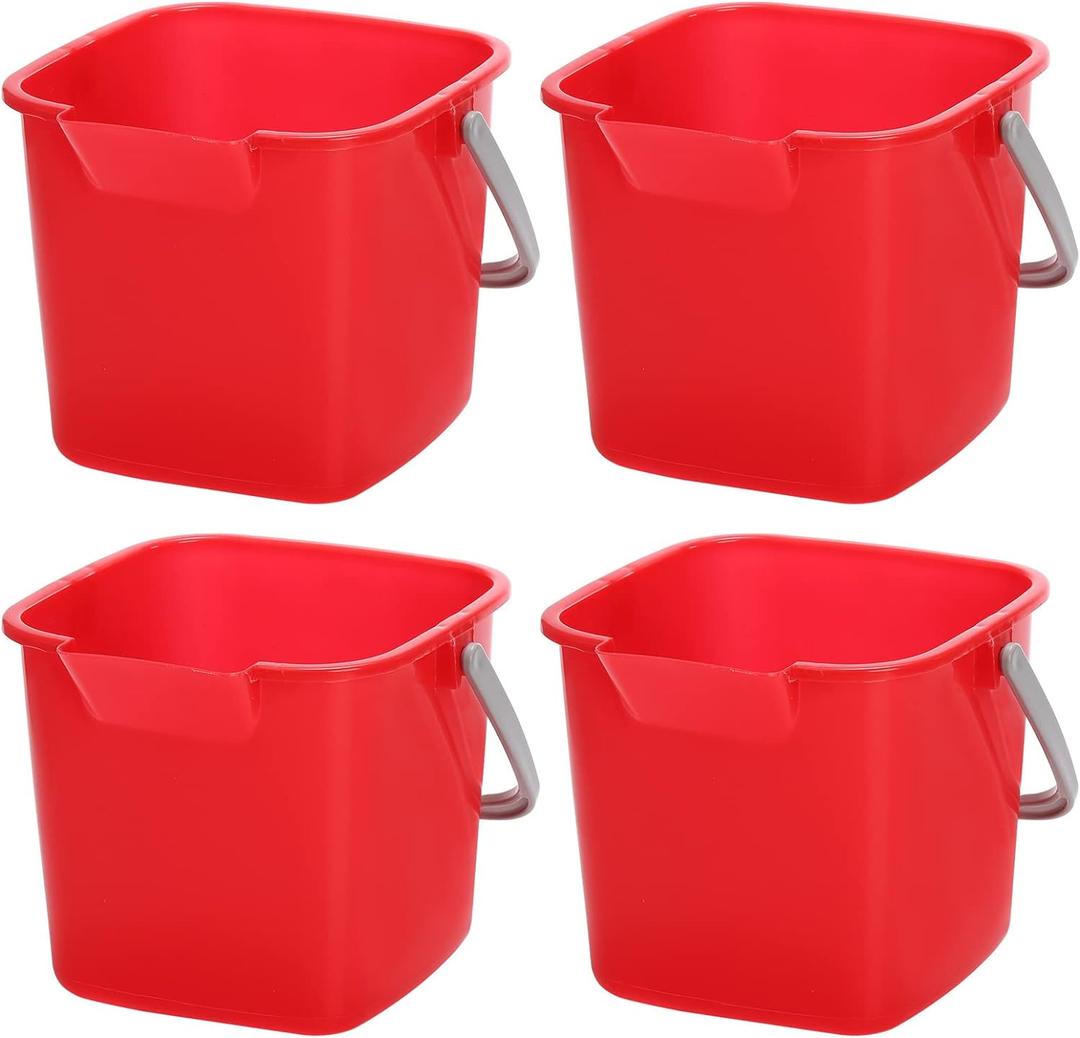 Peohud 4 Pack Sanitizing Buckets, 3 Quart Small Cleaning Pail, Square Detergent Bucket with Spout and Handle for Home, Offices, School, Commercial Use
