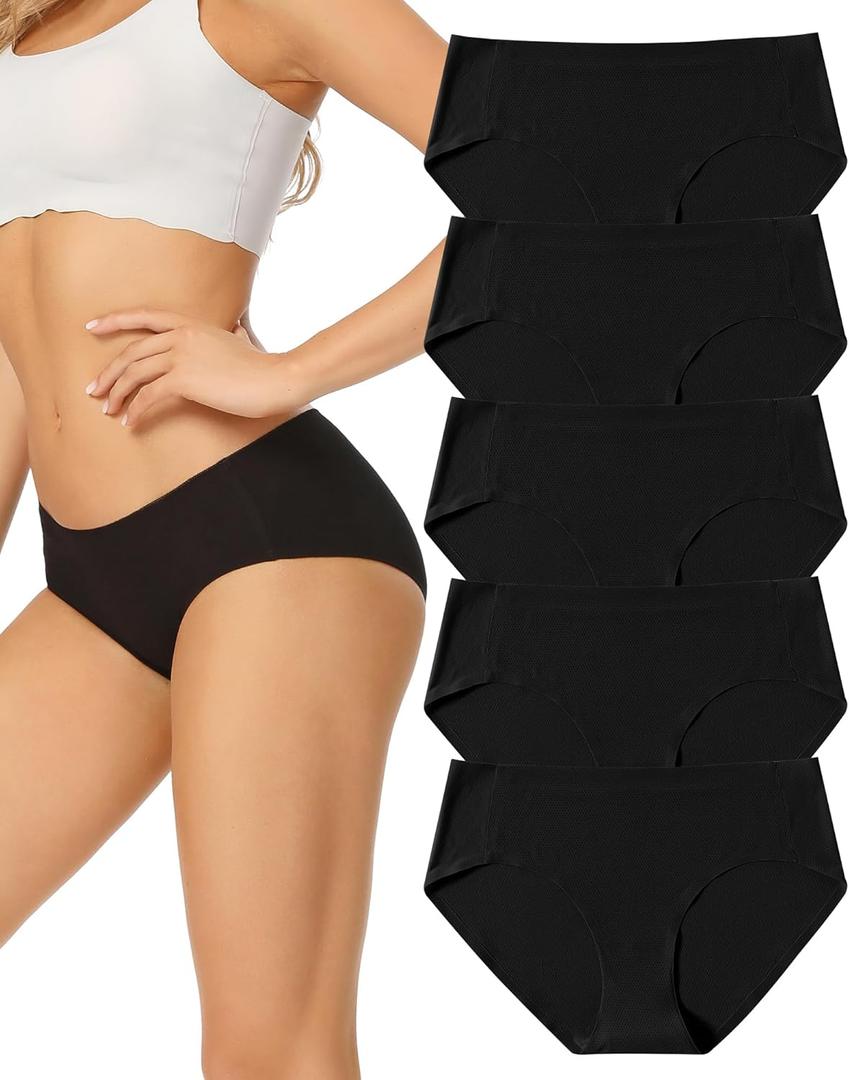 voenxe Women Seamless Hipster Underwear,Breathable Ladies Panties Bikini,No Show Briefs,Comfortable Undies for Women 5-Pack (Large)