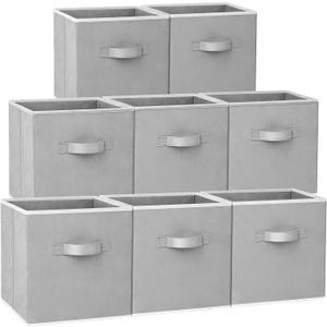 Criusia Large Storage Cubes - 13 Inch Heavy Duty Fabric Storage Bins for Shelves Closet, Cube Organizer - 8 Pack Collapsible Cube Storage Bins Baskets for Organizing Clothes Blankets Toys (Grey)