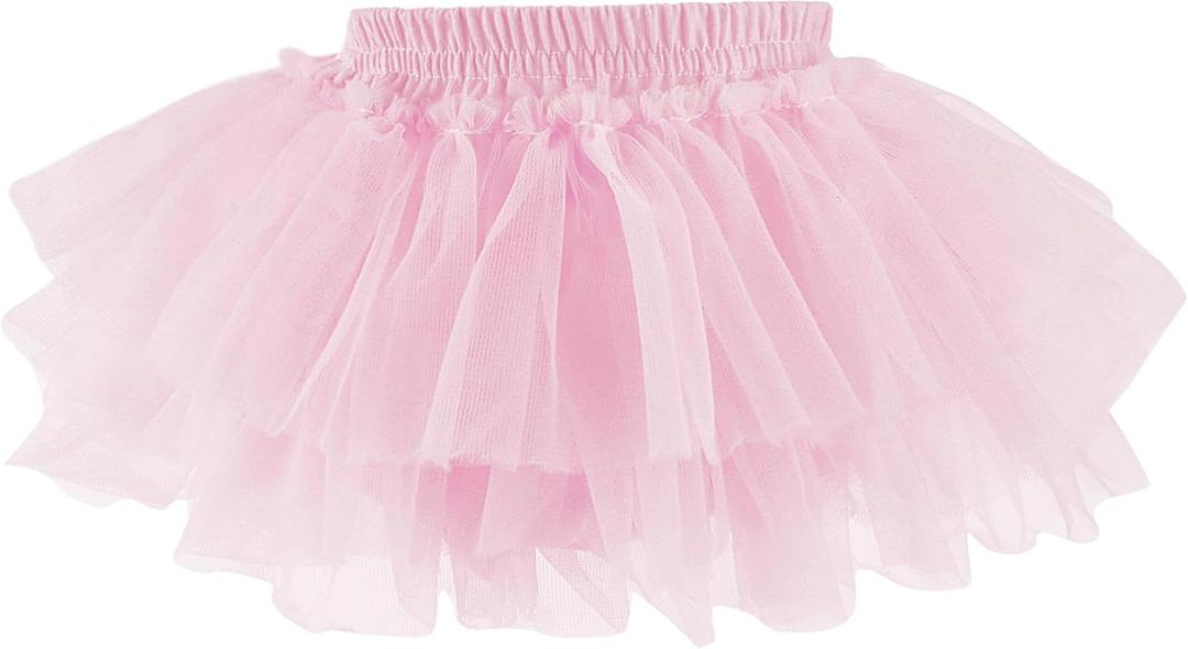 Baby Girls Soft Fluffy Tutu Skirt with Diaper Cover, Tulle Dress Skirt 3 Layers Soft for Newborn,Toddler (Pink, S)