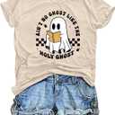 Halloween Teacher Shirts for Women Reading Books Shirt Funny Spooky Teacher Tee Halloween Party Short Sleeve Tops (XL)