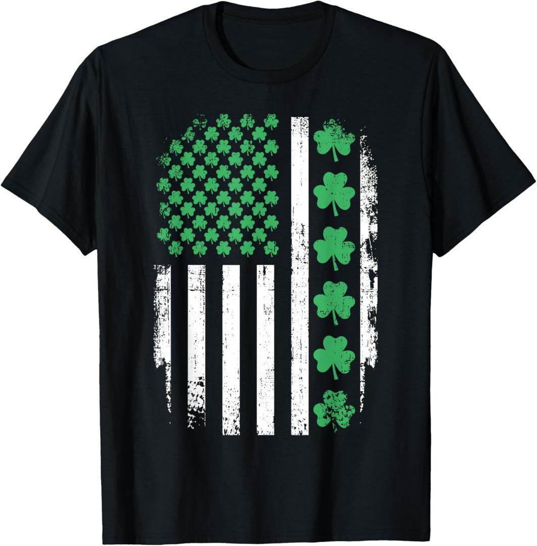 US American Flag with Shamrocks for St Patricks Day T-Shirt, 4x