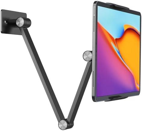 BEWISER Tablet Wall Mount Holder,360°Rotating Flexibly, Angle Adjustable, Folding Aluminium Alloy Compatible with4.7-12.9" Phone or Tablet in Kitchen/Office (Space Grey)
