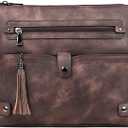 FADEON Large Crossbody Purses for Women Crossbody Bag, Designer Leather Cross Body Purses Multi Pocket Shoulder Bag (Coffee Brown Retro Style)