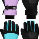 SATINIOR 2 Pairs Kids Waterproof Winter Snow Gloves Ski Gloves for Boy Girl Outdoor Warm Thickening Snowboar (8-12 Years, Light Purple, Cyan)