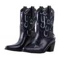Shofrindy Blue Cowboy Boots for Women Metallic Mid Calf Booties with Stars Western Navy Cowgirl Fashion Embroidery Short Boots with Chunky Low Heel Party Shoes Cocert Outfits Size 7.5