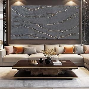 XIANSHOU Contemporary Hand Painted Wall Art Line Wall Decor Abstract Canvas Painting 32"x70" Large Canvas Artwork for Living Room Kitchen Bedroom (Black and Gold)