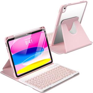 besky Keyboard case for iPad A16 11th 10th Generation 11/10.9 inch, Detachable Keypad360 Rotatable Magnetic Cover with Pencil Holder for iPad 11 2025 10 Gen 2022 - Light Pink
