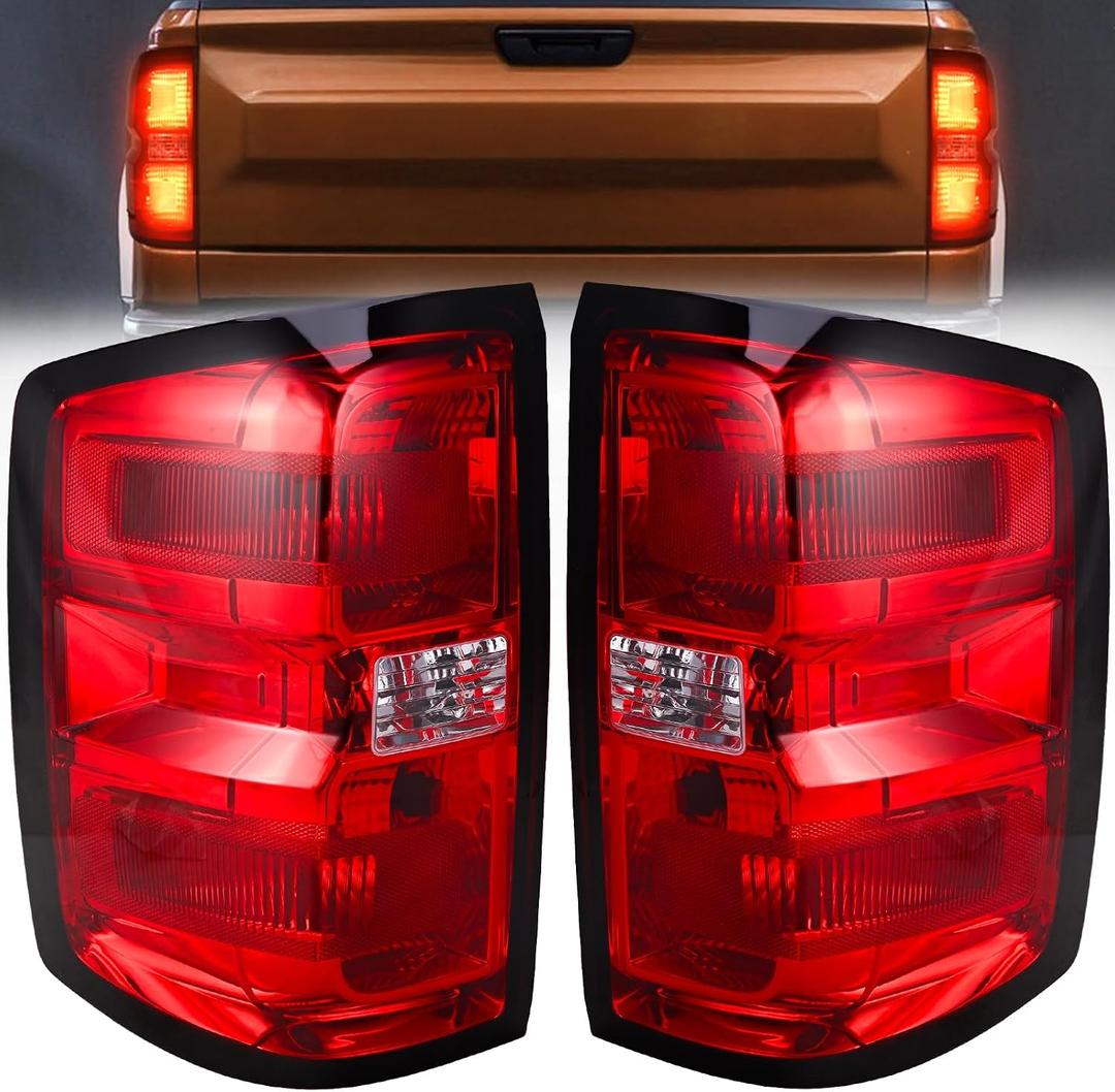 Tail Light Assembly Compatible with 2014 2015 2016-2019 Chevy Silverado 1500 2500HD 3500HD GMC Sierra 3500HD Left Driver Side Right Passenger Side Taillight Brake Lamp Bulb and Harness