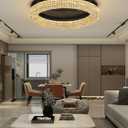 40'' Crystal Chandelier Light Fixture Large Chandelier for Living Room Crystal Flat Mounted Ceiling Lights Dining Room Bedroom Dimmable 2700-6000K (Black Chandeliers)