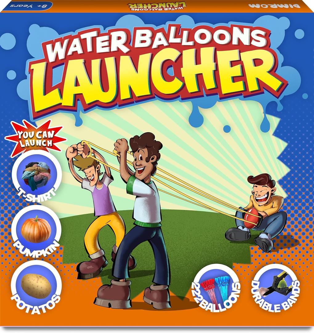 Water Balloon Launcher Slingshot – Shoots Up to 500 Yards, 3-Person Giant Slingshot with 222 Quick-Fill Water Balloons, T-Shirt Launcher, Potato, Snowballs, Outdoor Toy for Kids, Teens & Adults, Compact