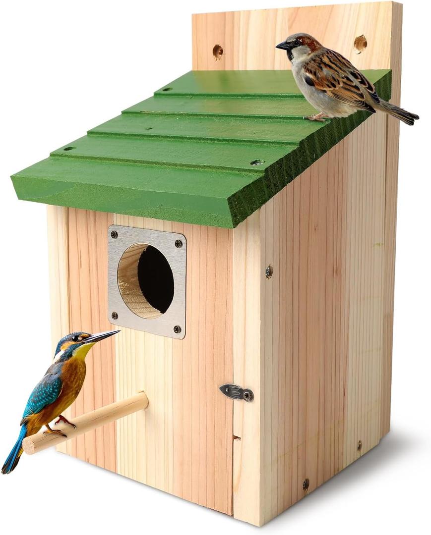 Bird Houses for Outside with Copper Guard, Thicken Cedar Wooden Nesting Box - Fit Bluebird, Finch, Swallow, Wren, Chickadee - Outdoor Garden Country Cottage Decor, Assembly Required