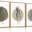 HOURIA Sage Green Leaves Framed Canvas Wall Art Set,Minimalism Boho Leaf Wall Decor, Modern Nature Botanical Wall Painting,Mid Century Plant Art Prints for Living Room,Bedroom,Farmhouse-16 x24 x3