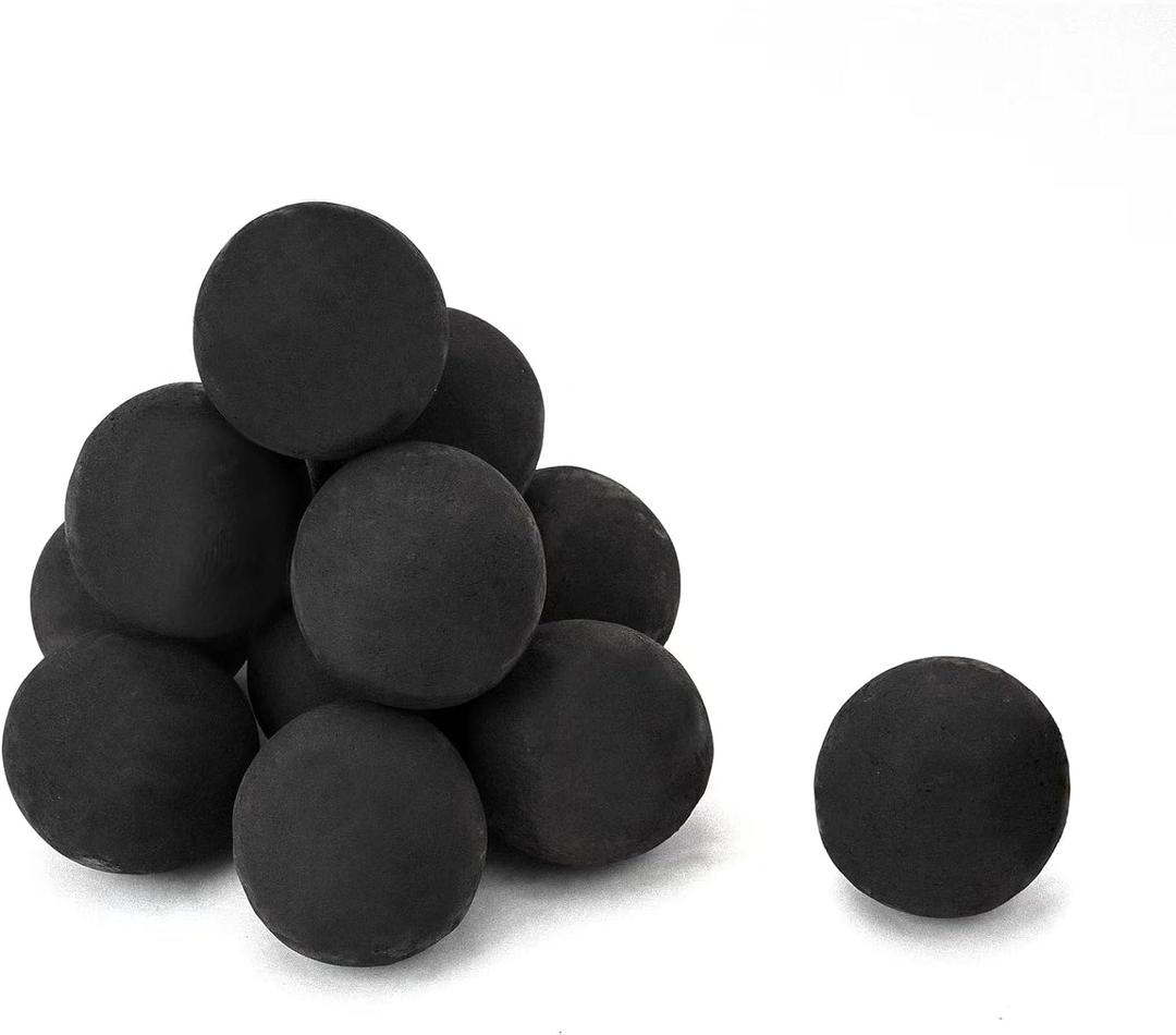 Skyflame Ceramic Fire Balls, Set of 12 Round Fire Stones Set for Indoor and Outdoor Fire Pits or Fireplaces Accessory, 4 Inch, Black
