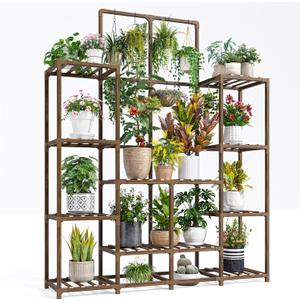 EnHomee Plant Stand Indoor Tall Plant Stand Outdoor Large Wood Plants Shelf with 16-18 Pots for Patio, Living Room, Garden, Balcony, 45" Wx62.1 Hx11.78 D, 4 Rows