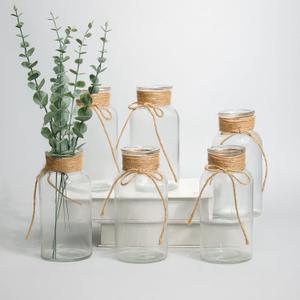 6Pcs Vintage Glass Mason Jar Vases for Centerpieces - 6.5" Clear Cylinder Flower Vases for Wedding Table Decor, Rustic Farmhouse Home Decoration & Events