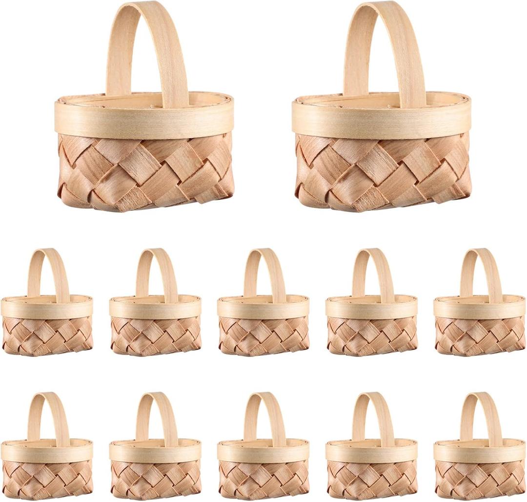 12Pack Mini Woven Baskets with Handles, Wood Chip Baskets Farmhouse Small Basket Miniature Flower Basket Woven Candy Baskets for Wedding Party Favors Crafts Decor