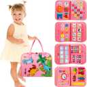 Winblo Toddler Busy Board - Montessori Toys for Toddler Girl Birthday Gift, Educational Learning Sensory Busy Book for Toddlers Girls, Toddlers Activities Travel Toys for Airplane Car (Pink)