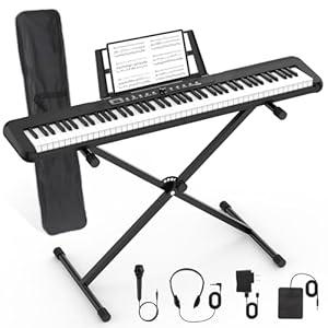 88 Key Digital Piano, Electronic Keyboard Piano with Music Stand, Power Supply, Sustain Pedal, Stand, Bluetooth, MIDI, for Beginner Professional at Home, Stage