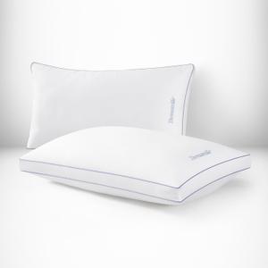 Thomasville 100% Cotton Herringbone Bed Pillow with Supportive Gusset for Side, Back and Stomach Sleepers, Set of 2, Standard/Queen Size Pillows 18"x26" (White)
