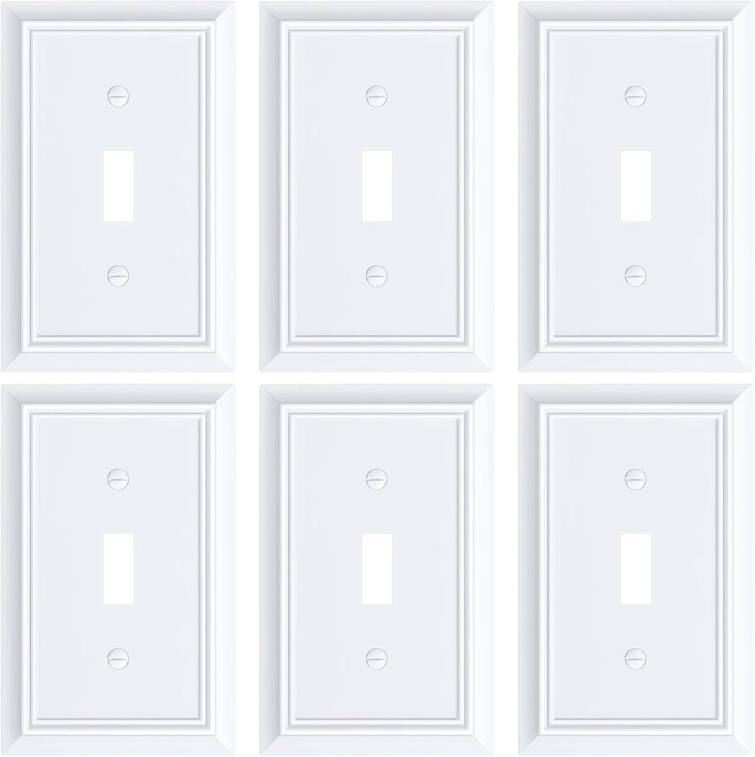 6-Pack Single Toggle Light Switch Cover Plate, Durable Natural Bamboo Fiber Decorative Switch Plate Covers, Pure White 1 Gang Wall Plate, Corrosion Resistant