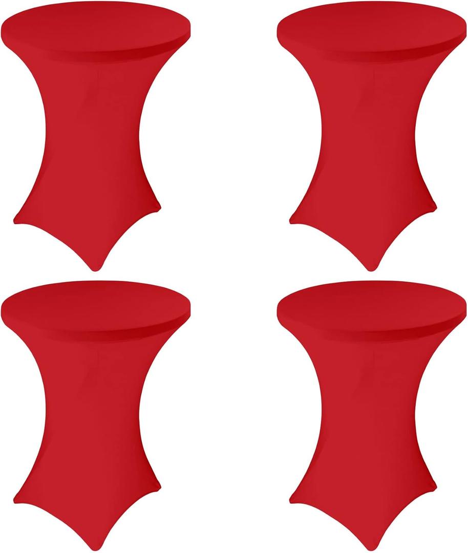 4 Pack Spandex Stretch Tablecloth - 32x43 Inch Square Corners, Fitted High Top Table Cloth for Cocktail, Bar, Weddings, Birthday, Banquet, Outdoor Party (Red)