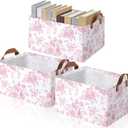 Boao 3 Pcs Pink Floral Foldable Storage Baskets Pink Hydrangea Laundry Basket with Handles Waterproof Storage Bins Fabric Shelf Baskets for Organizing Closet Clothes (15 x 11 x 8 Inches)
