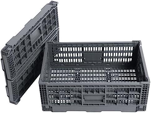 Collapsible Storage Bin Containe，52 Liter Transferheavy duty plastic storage box,milk crates heavy duty Transit storage of various items gray (1)